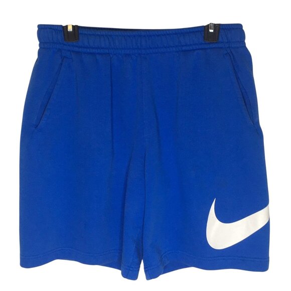 Nike Shorts Mens Medium Blue Big Swoosh Athletic Sweat Elastic Waist Pockets - Picture 1 of 12